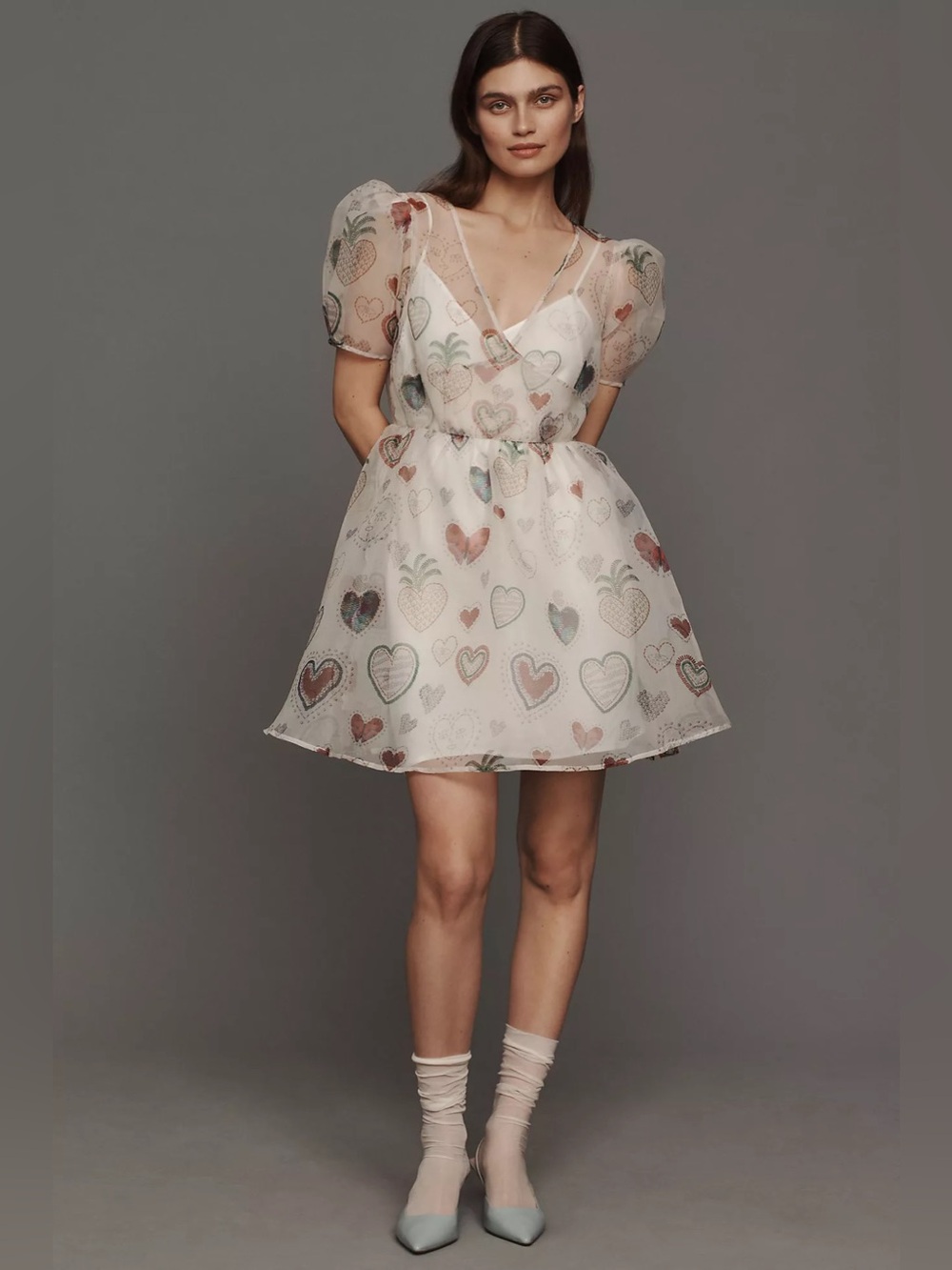 FARM Rio Semi-Sheer Puff-Sleeve Mini Dress